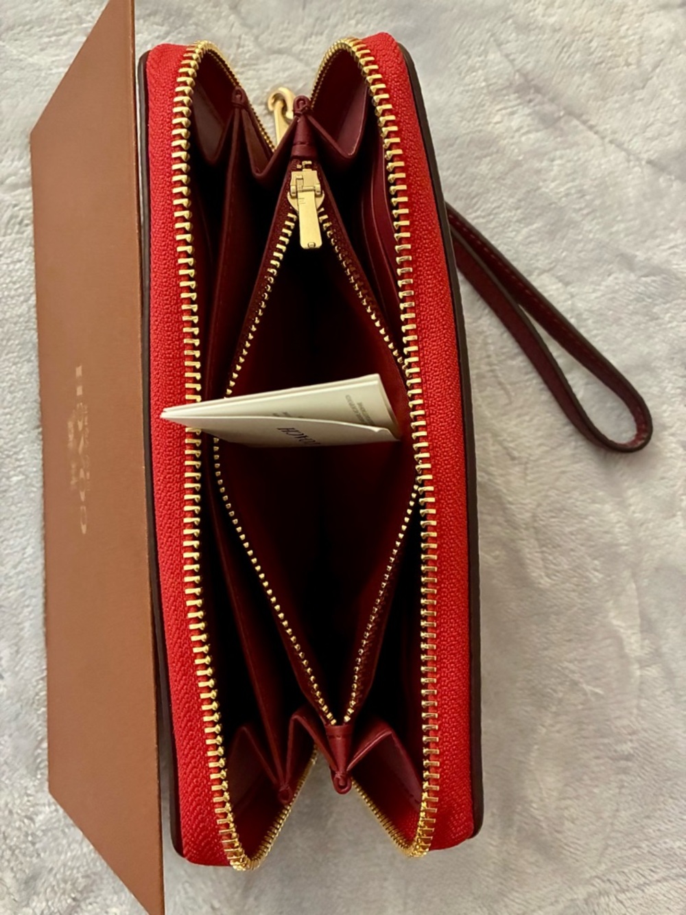 Coach Horse & Carriage Pebbled Leather Colorblock Long Zip Wallet, Red/Pink - Picture 9 of 9